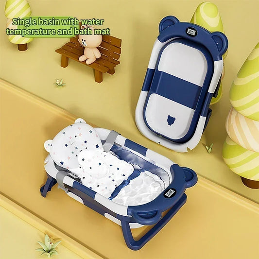 Foldable Baby Bathtub with Temperature Sensor for Newborn Toddlers Children Bathing Sit Lie Down Shower Tray Home Travel Tub