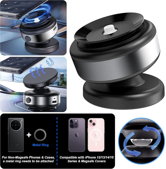 Magnetic Car Phone Holder Mount 360°Rotation N52 Strong Magnetic for iPhone 12-16 Android Smartphone Vacuum Adsorption Bracket