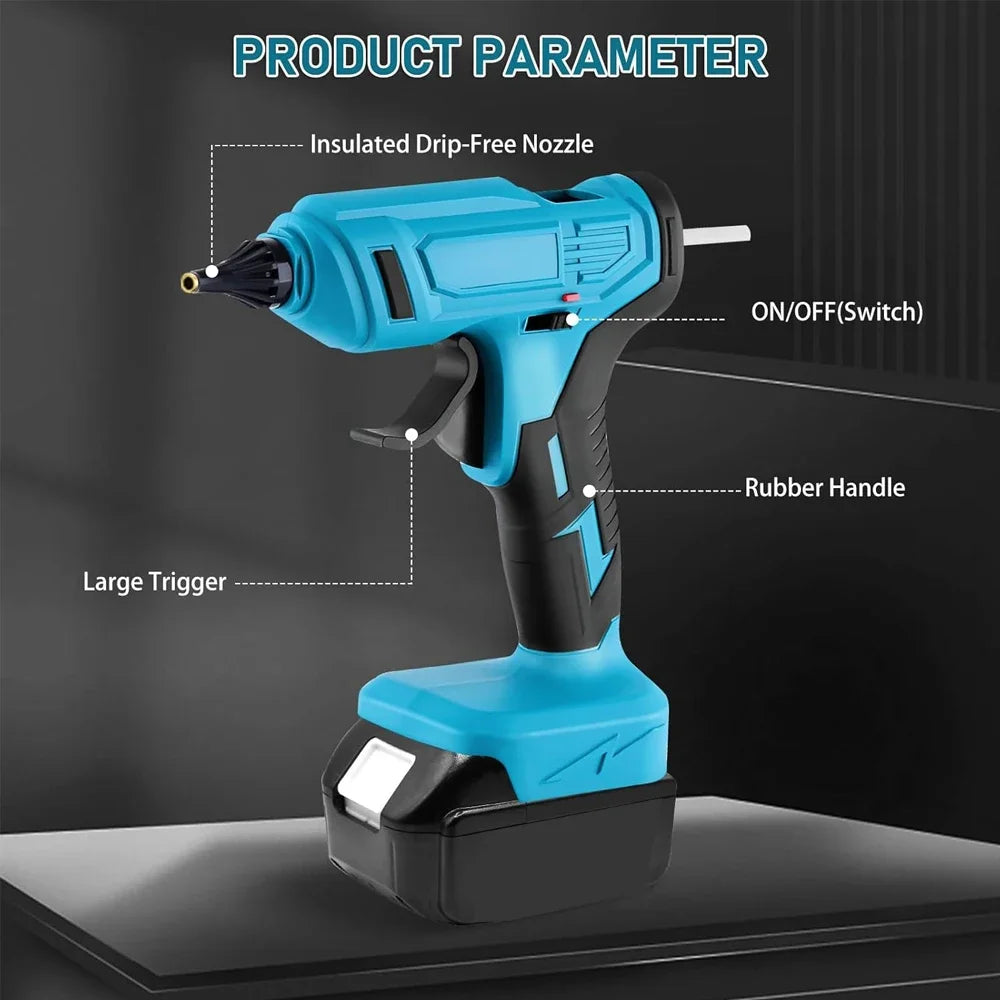 280°C 100W Cordless Hot Melt Glue Gun Portable Rechargeable with 10pcs 11mm Glue Sticks DIY Repair Tool For Makita 18V Battery