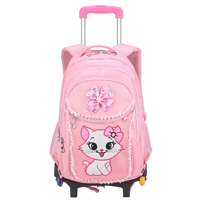 Children School backpack for Girls Cute Cat School Students Backpack For Kids Wheeled Backpack Bag Trolley School Bags On Wheels