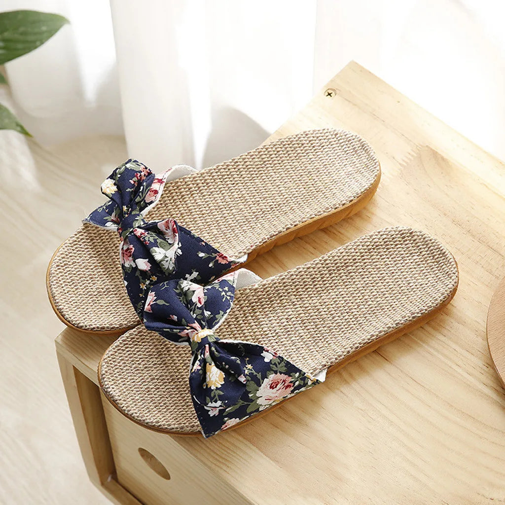 Sandalias Mujer 2024 Hot Women Female Bowknot Flax Linen Flip Flops Beach Shoes Sandals Slipper SandáLias Femininas 여름샌들