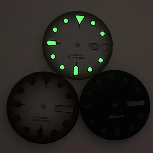 NH36 Watch Dial 29mm Weekday Date Orange/white/black Dial Face Plate Green Lume for Diver Watch Hand Set