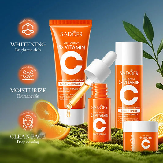 Five-piece vitamin C moisturizing travel skin care set vitamin C facial cleanser toner essence cream portable skin care products