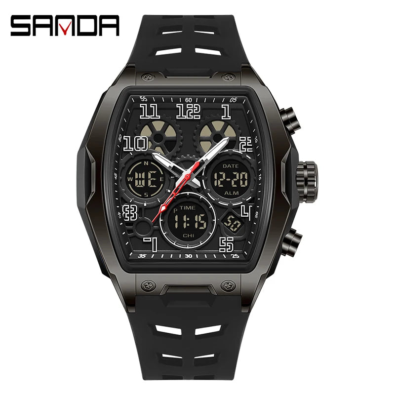 SADNA 6266 Popular Student Watch Wine Barrel Curved Mirror Alarm Clock Timer Waterproof Student Electronic Watch 2025