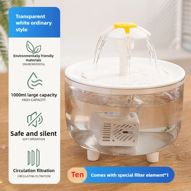 1L USB Electric Mute Pet Water Fountain Automatic Cat Drinking Bowl Filter Quiet Dispenser with Carbon Filter for Fresh Water