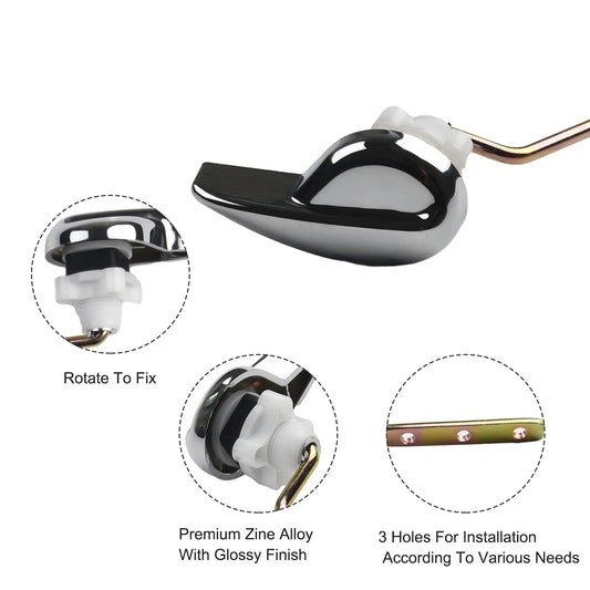 Toilet Tank Flush Lever Chrome Finish Handle Fittings Assembly Replacement Tools Bathroom Toilet Accessories