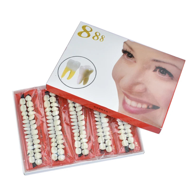 Dental Resin Denture 28Teeth Set with 3D Shade Guide Color Comparator Mirror for Bleaching and Dentistry Training