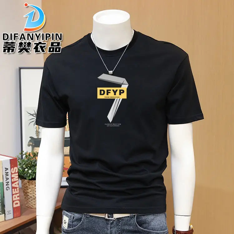 Men's T-shirts, Summer Round Neck Printed Trendy Men's Casual Versatile Short Sleeve Tops