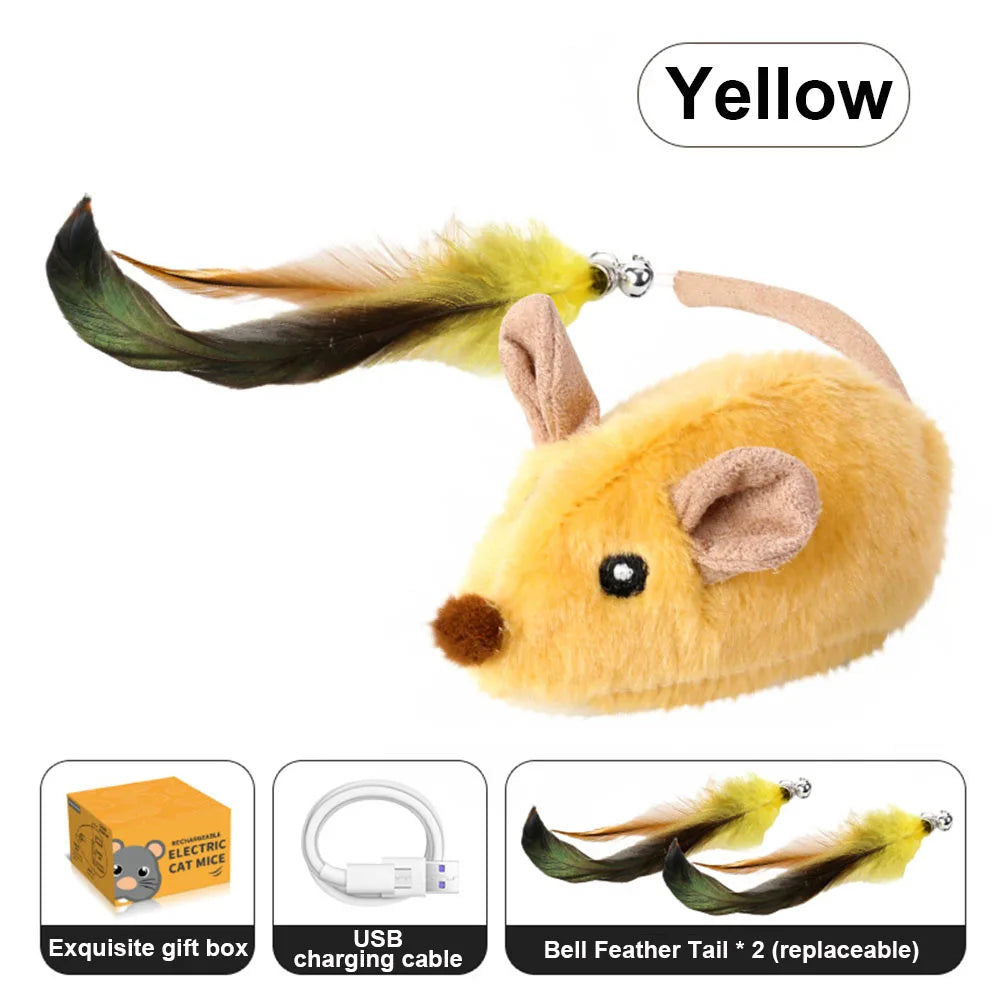 Interactive Plush Cat Toy with Sound & LED Light USB Rechargeable Steerable & Obstacle Avoidance for Indoor Cats