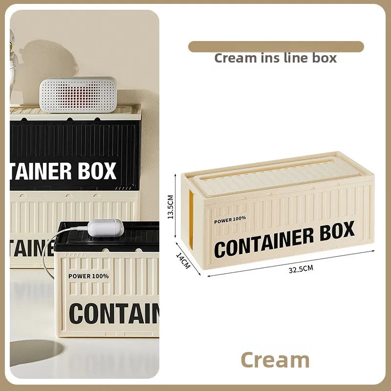 Cable Management Box - Multi-Function Power Strip Organizer with Side Cable Holes, Phone Stand & Storage Lid for Desk/Office