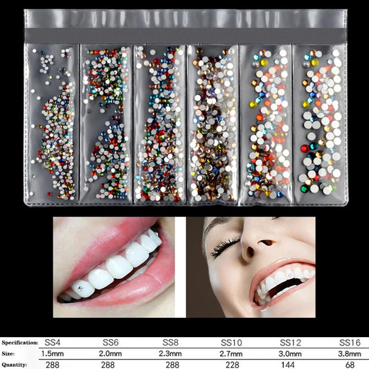 1Bag 6 Grid Dental Rhinestones Tooth Rhinestones Teeth Jewelry Dental Crystal Teeth Whitening Teeth Decoration
