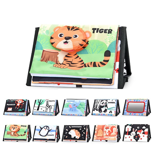 Funny Black and White Baby Cloth Book Early Educational Montessori Toy for Children Newborn Tummy Time Mirror Toys