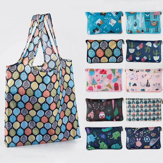 Waterproof Printing Reusable Shopping Bag Tote Bags Fashion Eco Friendly Shopping Bag Foldable Zipper Women's Handbags