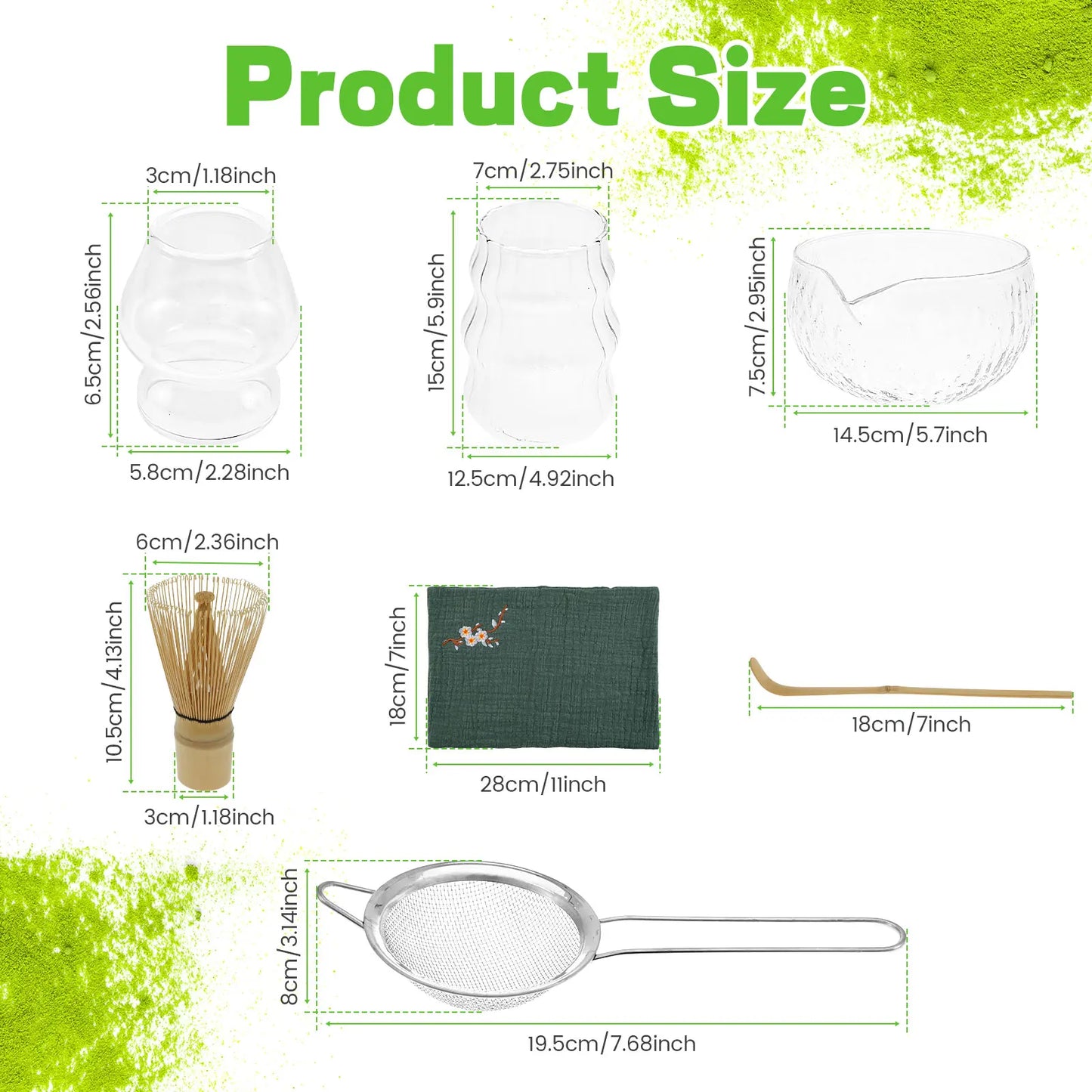 7Pcs Matcha Whisk Set Clear Glass Japanese Matcha Tea Set Matcha Making Kit with 500ml Matcha Bowl Matcha Cup Matcha Whisk