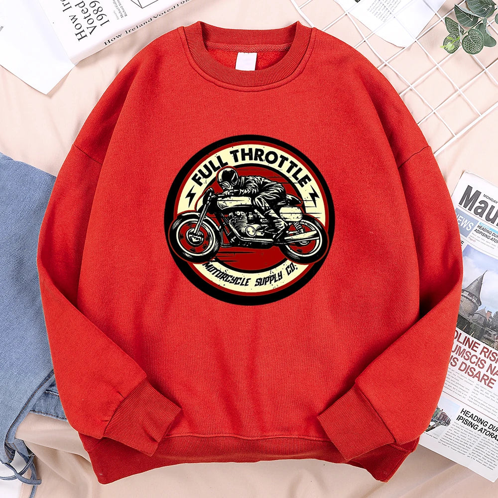 Full Throttle Motorcycle Competition Mens Clothes Casual Loose Hoodies Autumn Sweatshirt Crewneck Fleece Hoodie Fleece Pullover