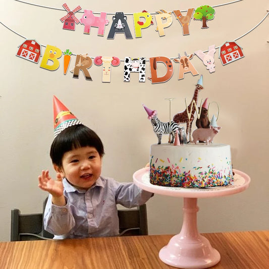 Farm Birthday Party Banner Cartoon Animal Party Decoration Farm Pig Cat Banner Kids Birthday Party Garland Kids Party Supplies