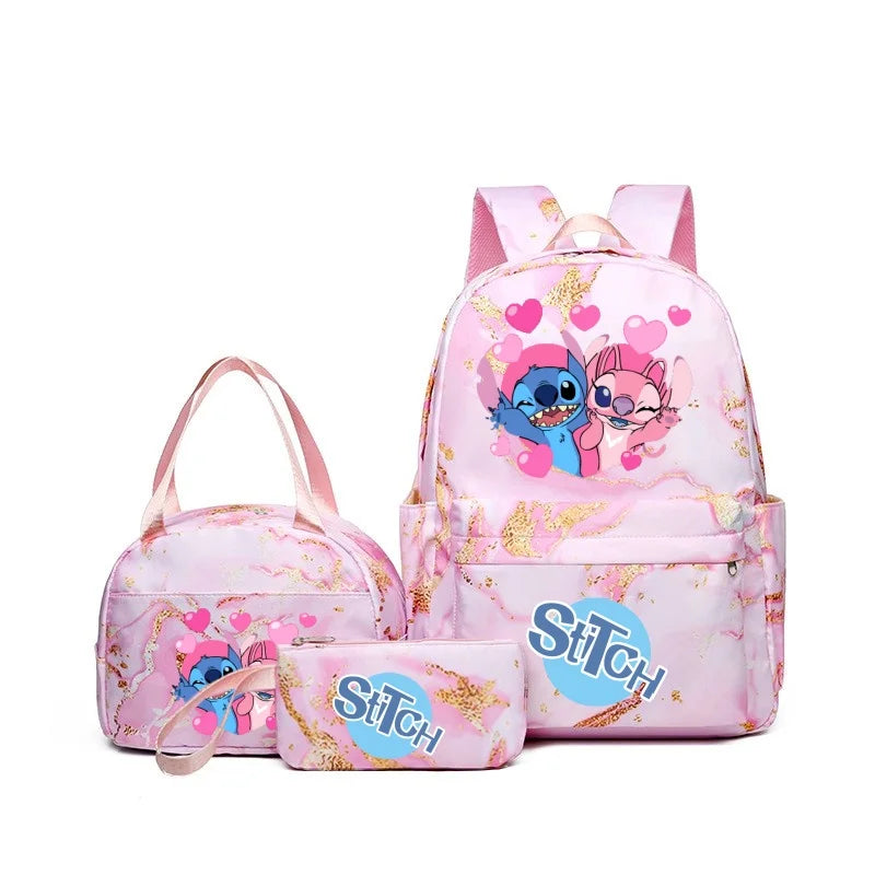 3Pcs Stitch Print Backpack Set, With Tote and Pouch, Large Capacity Lightweight And Breathable Outdoor Knapsack