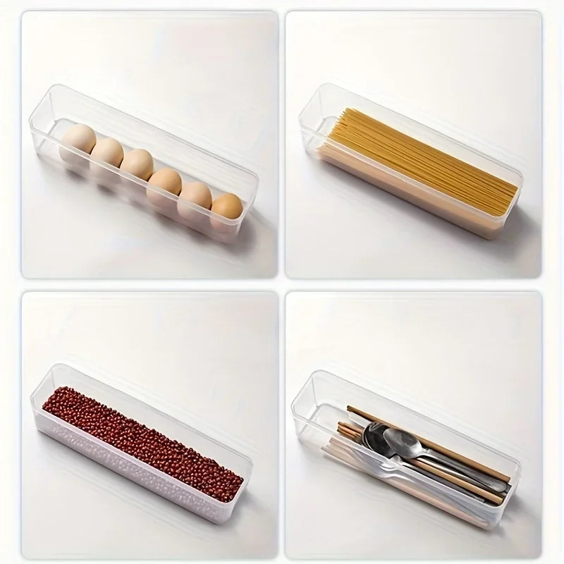 Long Rectangular Food Storage Containers, Plastic Reusable Refrigerator Organizer Boxes Kitchen Accessories