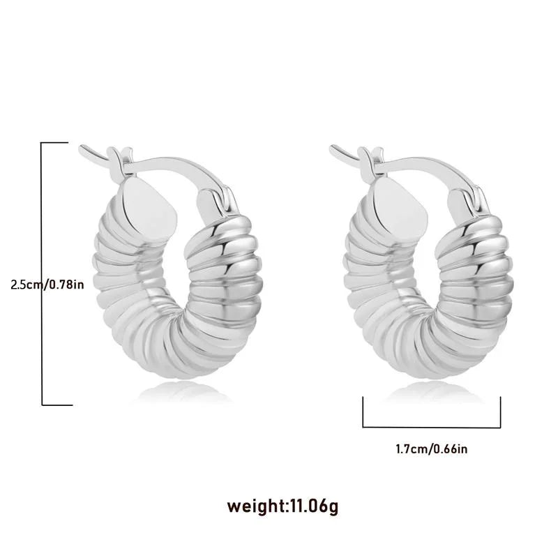 Classic Stainless Steel Waterproof Chunky Hammered Hoop Earrings Unusual Empty Stacked Circle Ear Ring Buckle Huggie Jewelry