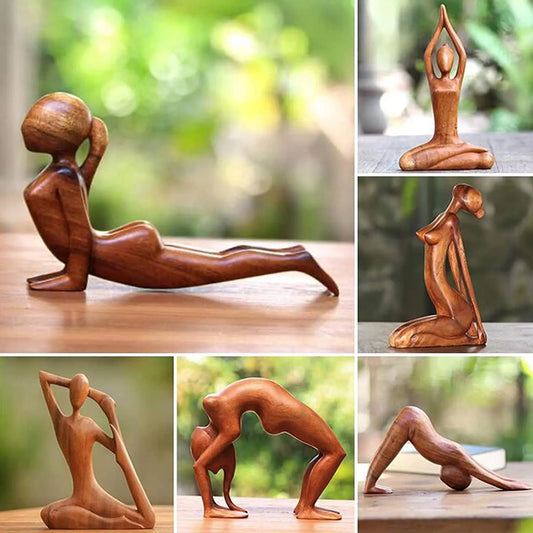 YOGA GIRL WOOD CARVING Yoga Pose Meditation Statue - Handmade Wooden Yoga Pose Sculpture Yoga Girl Home Decoration