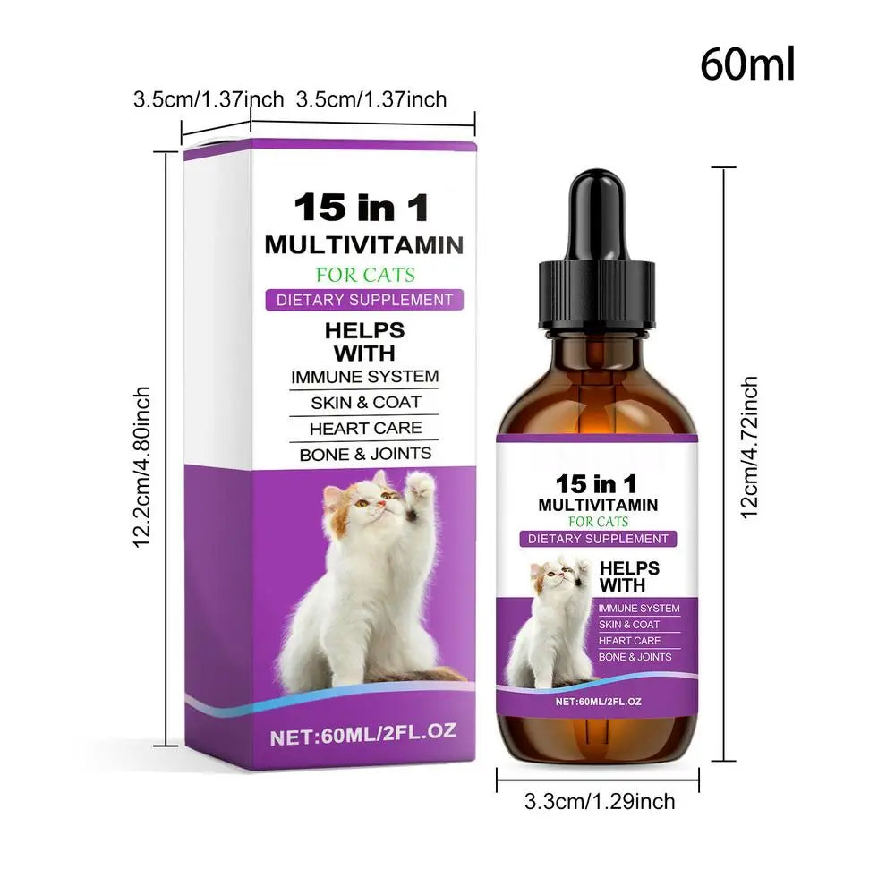 Cat Supplement All-in-1 Multi Liquid Body Care Drops Daily Supplement 60ml Body Care Drops For Supports Joint Care Skin & Coat