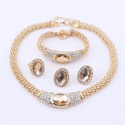 Party Accessories Wedding Jewelry Sets For Women Pendant Statement African Beads Crystal Necklace Earrings Bracelet Ring