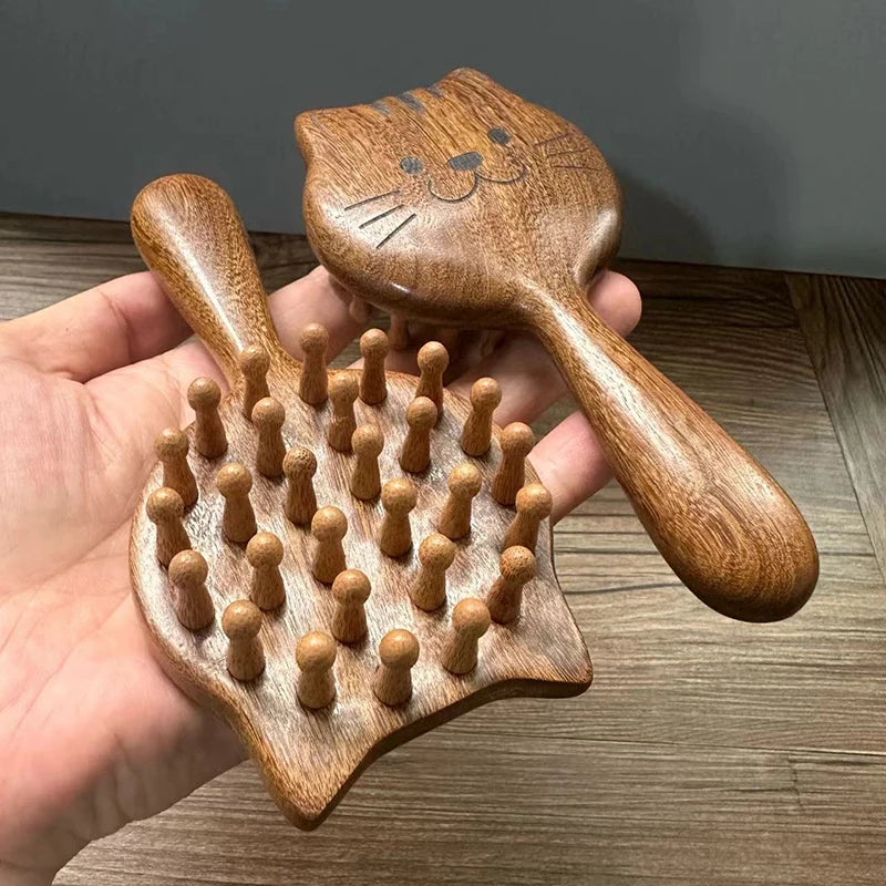 Sandalwood Cartoon Scalp Massage Comb Meridian Comb Toothed Head Hair Comb Body Beautify Massage Guasha Scraping Care