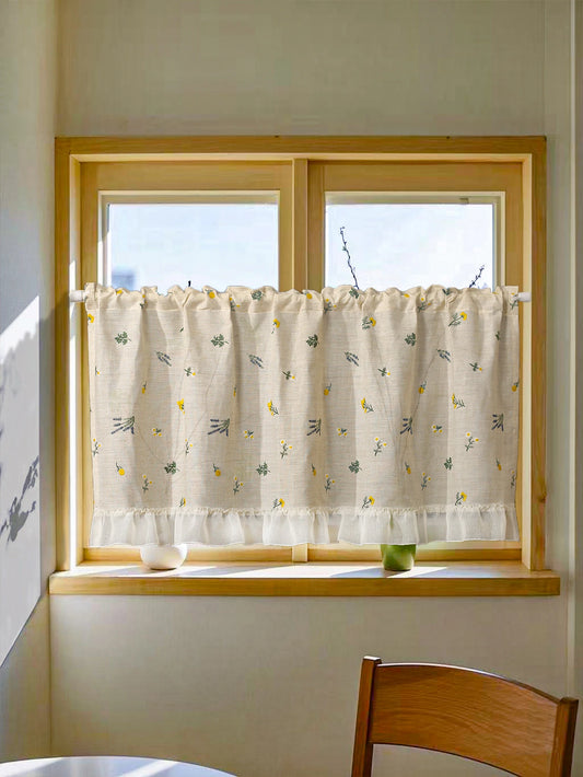 Linen Embroidery Curtain Small Fresh Curtain Rustic Wind Drift Window Curtain Ambience Sense Short Curtain