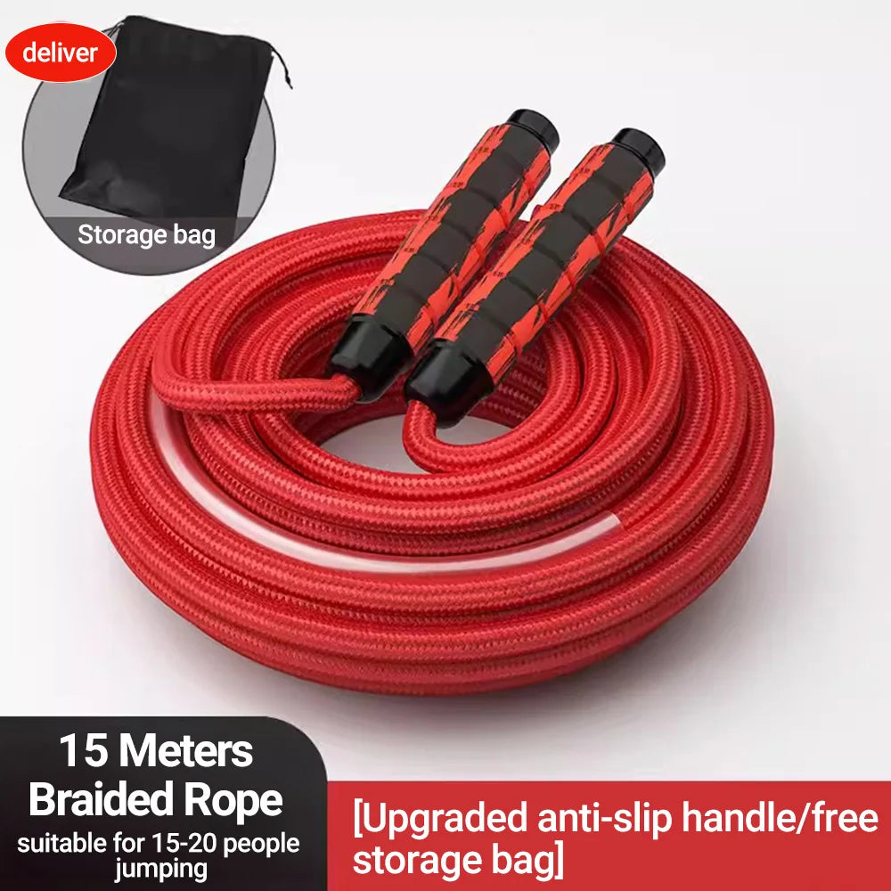 ST ORIGINAL 3/10/15m Thick Long Jump Rope Spring Group Skipping Rope Anti-slip Wooden Handles School Collective Sports Shaking