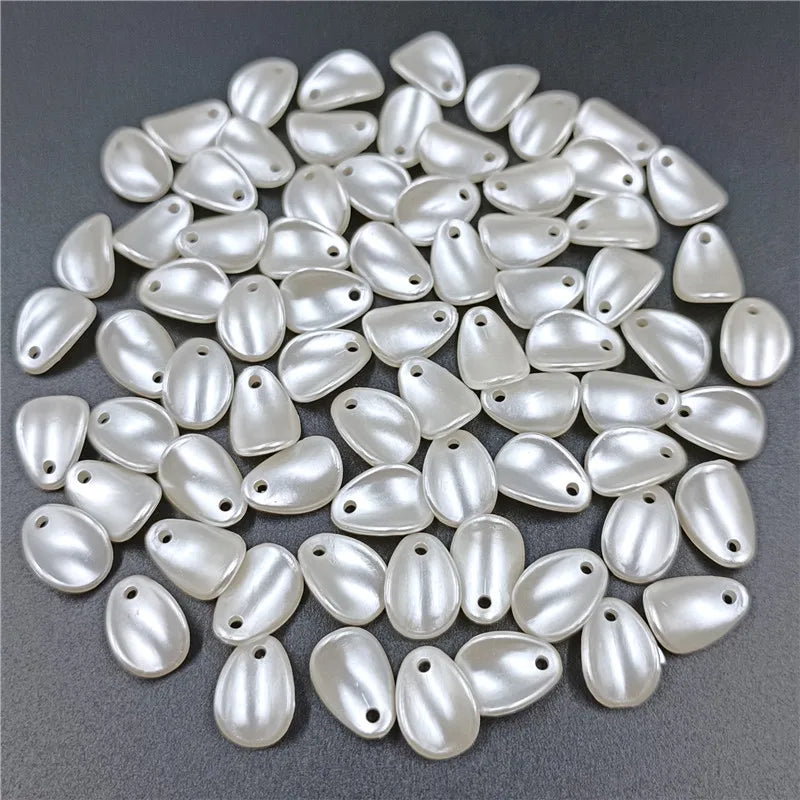 20pcs White ABS Pearl Leaf Shaped Loose Beads For DIY Handmade Crafts Hair Jewelry Accessories