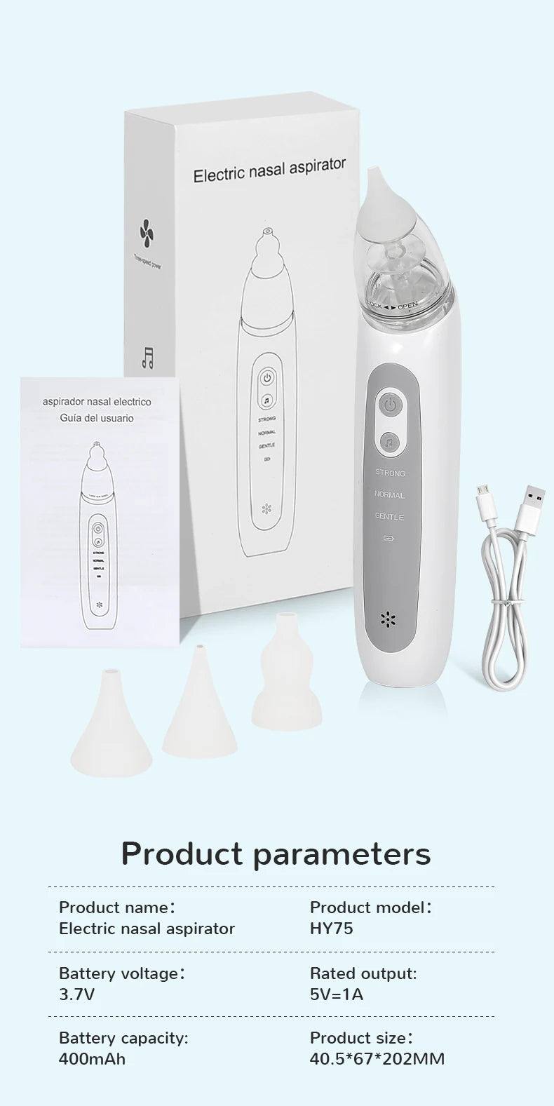 New Electric Nasal Aspirator Baby Nose Sucker Snot Booger Mucus Remover for Toddler Infant Newborn Kid Nose Cleaner with Music