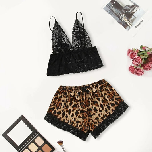 Free Shiping Satin Silk Pajamas Sexy Lingerie For Women Plus Size Lingerie Lace Underwear Sleepwear Leopard Women's lingerie