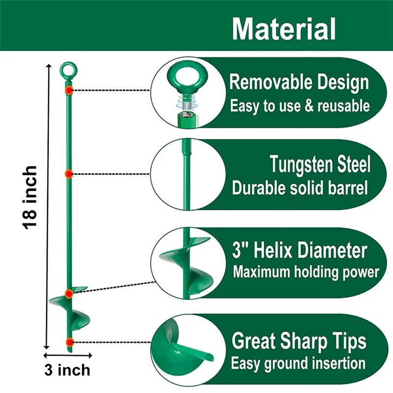 18in Ground Anchors Kit,Helix Earth Ground Anchor,Heavy Duty Shed Anchor Hook for Camping Tent,Canopies,Swing Sets,4Pcs HOT
