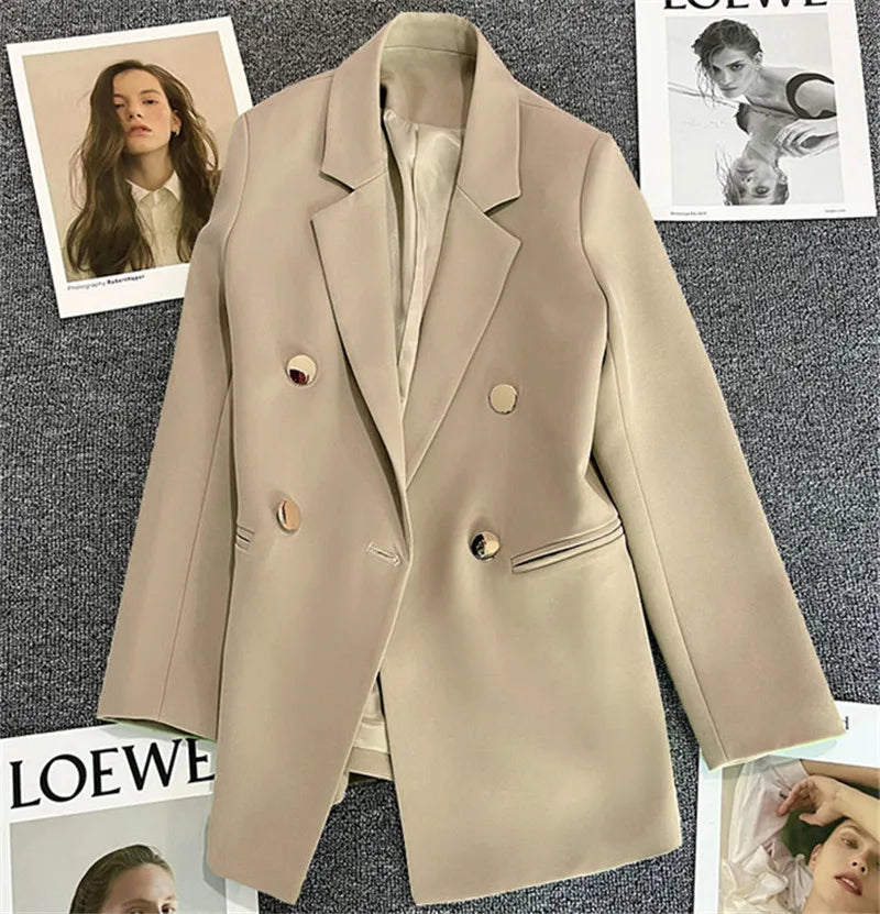 Chic Office Lady Blazer for Women Vintage Coat Autumn Fashion Lapel Collar Long Sleeve Ladies Outerwear Stylish Tops 오피스룩 Mujer