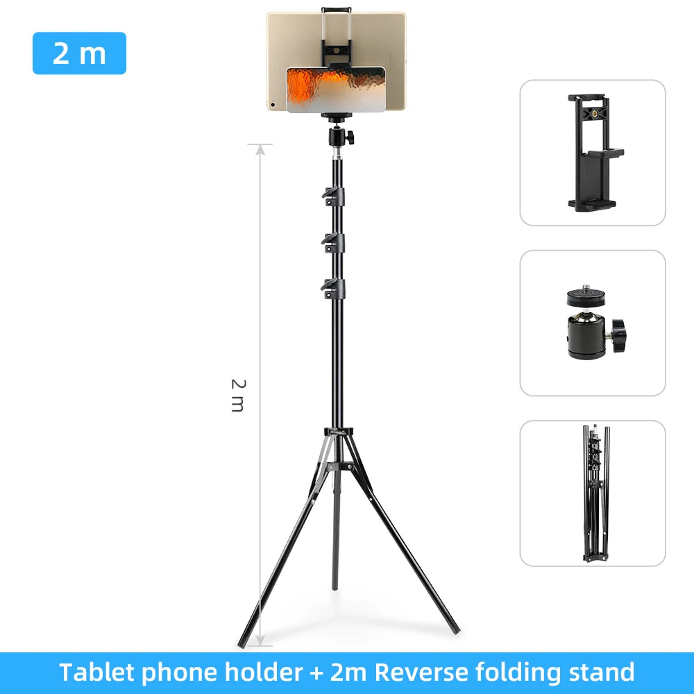 150/200cm Tripod for Tablet and Phone Aluminum Tripode Tablet Floor Ipad Tripod Stand with Smartphone & Tablet Holder Mount