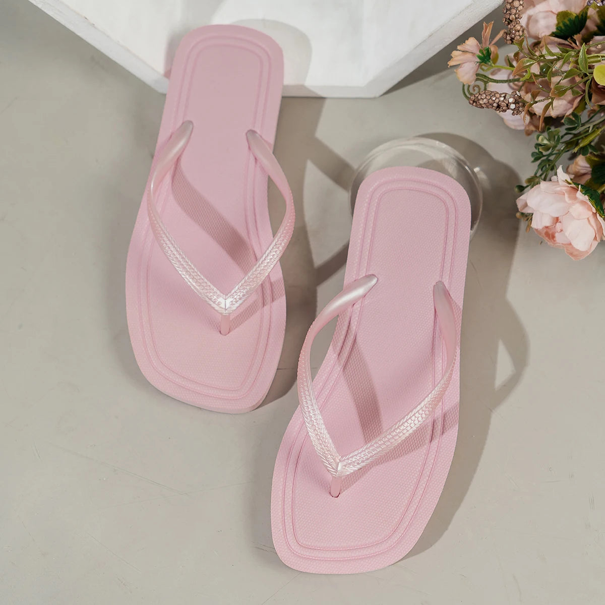 Summer Women Flip Flops casual solid color comfortable non-slip lightweight indoor outdoor beach square head EVA flat sandals
