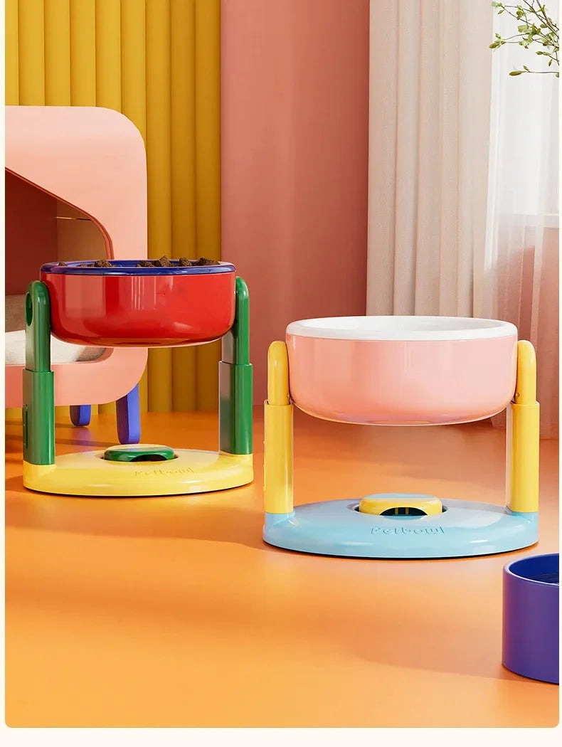 Pet Feeder Slow Feed Bowls Double Bowls Foldable with 3 Adjustable Height Suitable for Pets of Different Heights Water Feeding