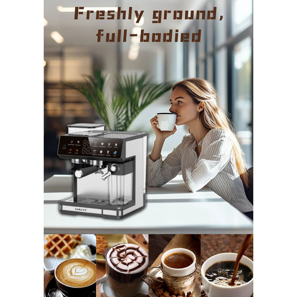 Espresso and Cappuccino Coffee Machine - 20 Bar Double Boiler Latte Coffee Maker, 4 in 1 Multifunction with LED Touch Controls