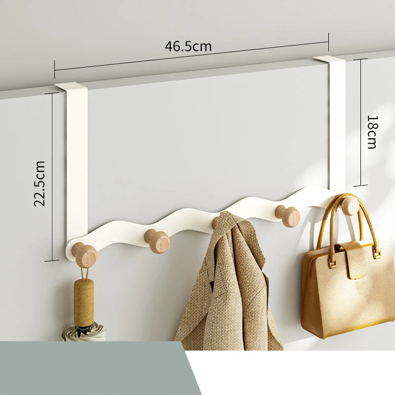 Wave Shaped Door Hook Bedroom Door Back Hanging Hanger Living Room Key Coat Hook Punch-Free Wall Mounted Wooden Hooks Wall Decor