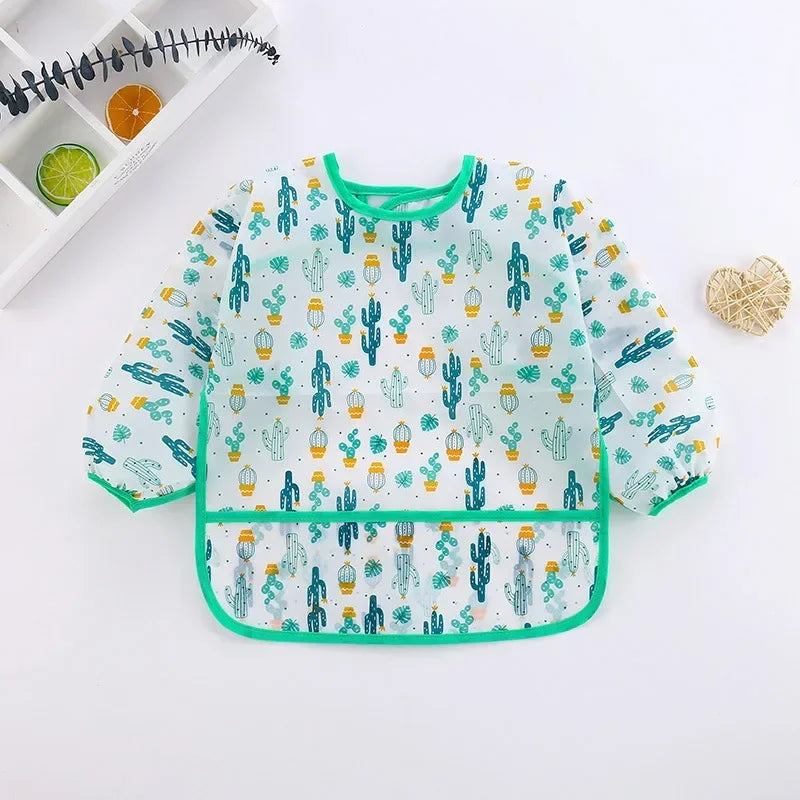 Baby Silicone Cartoon Bib 0-6 Years Soft Bibs Baby Cute Clothing Toddler BPA Free Waterproof Long Sleeve Apron