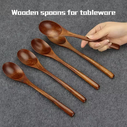 6Pcs Wooden Spoons Set, Kitchen Utensils for Soup, Dessert & Dinner Serving, Wood Cutlery