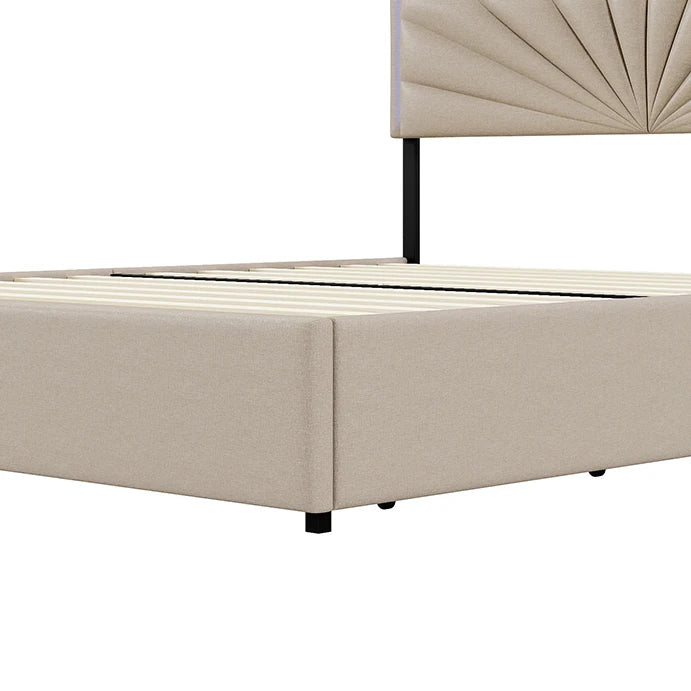 Double Bed, Upholstered Bed 160 x 200 cm, LED Bed Frame, Storage Bed with 4 Drawers and Slatted Frame, Headboard, Youth Bed