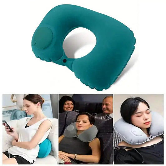 Travel Press Inflatable U-shaped Pillow Inflatable Pillow Neck Protection Pillow Car Neck Pillow Flocking PVC Airplane Pillow