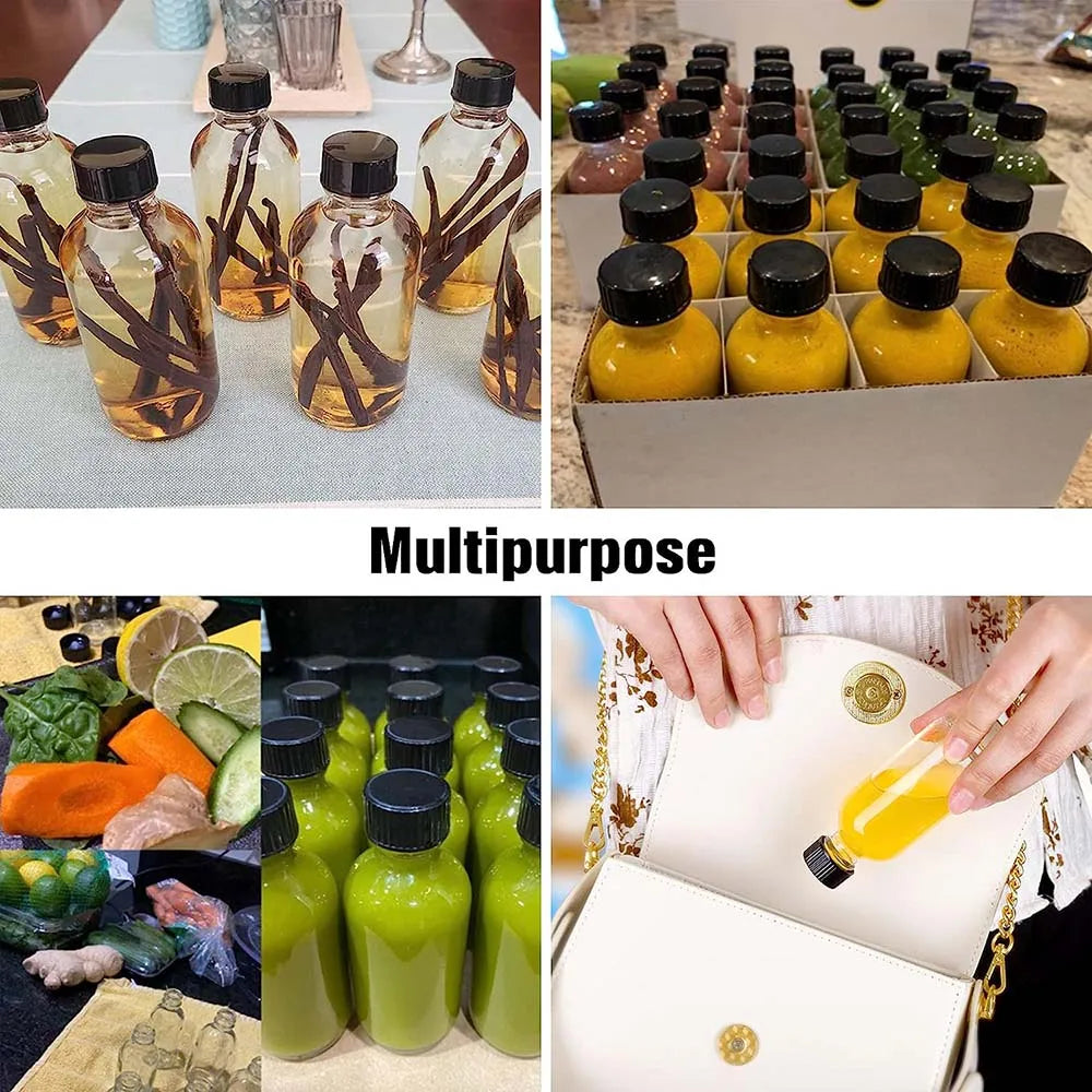 2oz Small Clear Glass Bottles with Lids for Liquids, Tiny Short Jars with Caps Mini Glass Juice Bottles for Potion, Ginger Shots