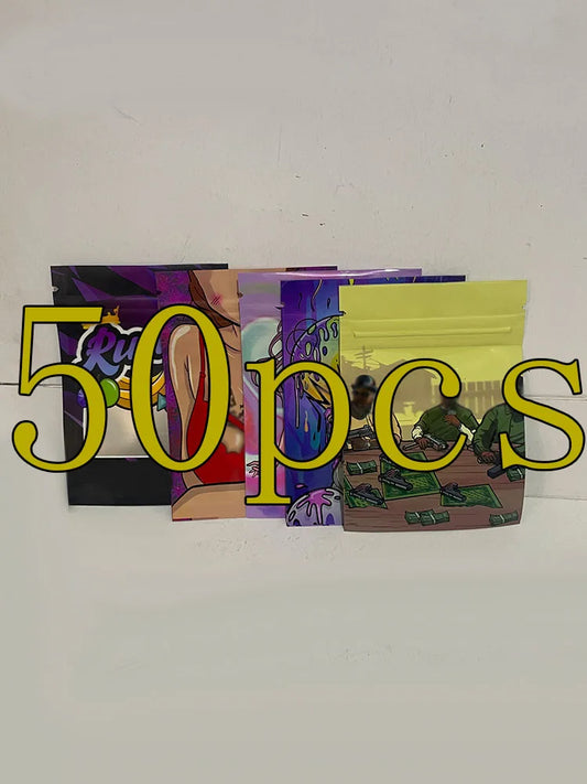 50pcs Food Packing Reusable Plastic Zip Shut Bag Pouches Cartoon Candy Jewelry Zip Lock Sealing Packaging Bags