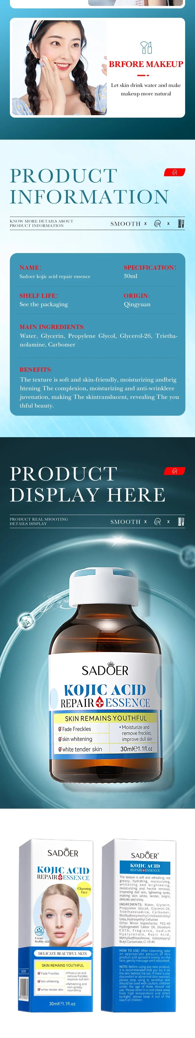 Kojic Acid Retinol Serum for Brightening Firming Hydrating for Face Anti Aging Serums, Dark Spot Correcting Essence