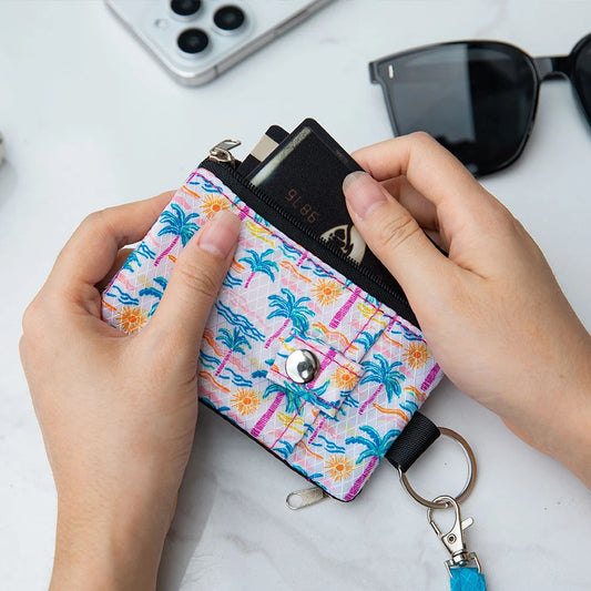 RFID Blocking Small Wallet Lightweight Slim Mini Wallet with Card & Clear ID Window - Zippered, Key Ring