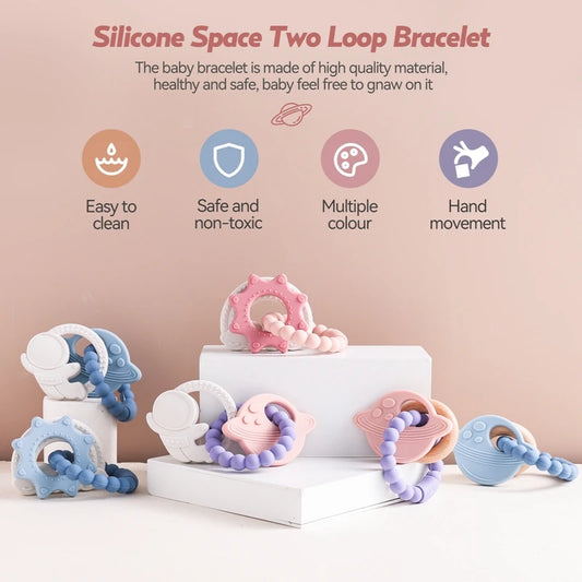 Silicone Teethers For Baby Thing Newborn Chews Food Grade Teethers Training Bed Toy Baby Cartoon Space Feeding Infant Rattle Toy