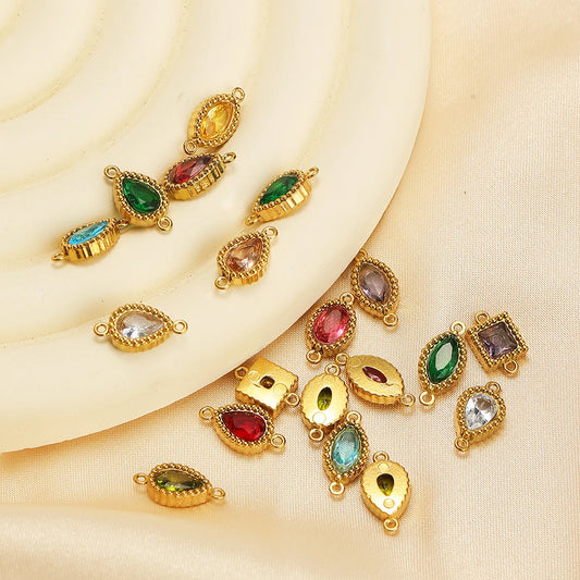 10pcs Stainless Steel Heart Square Zircon Connectors Charms for DIY Necklace Findings Jewelry Earrings Making Bracelets Supplies