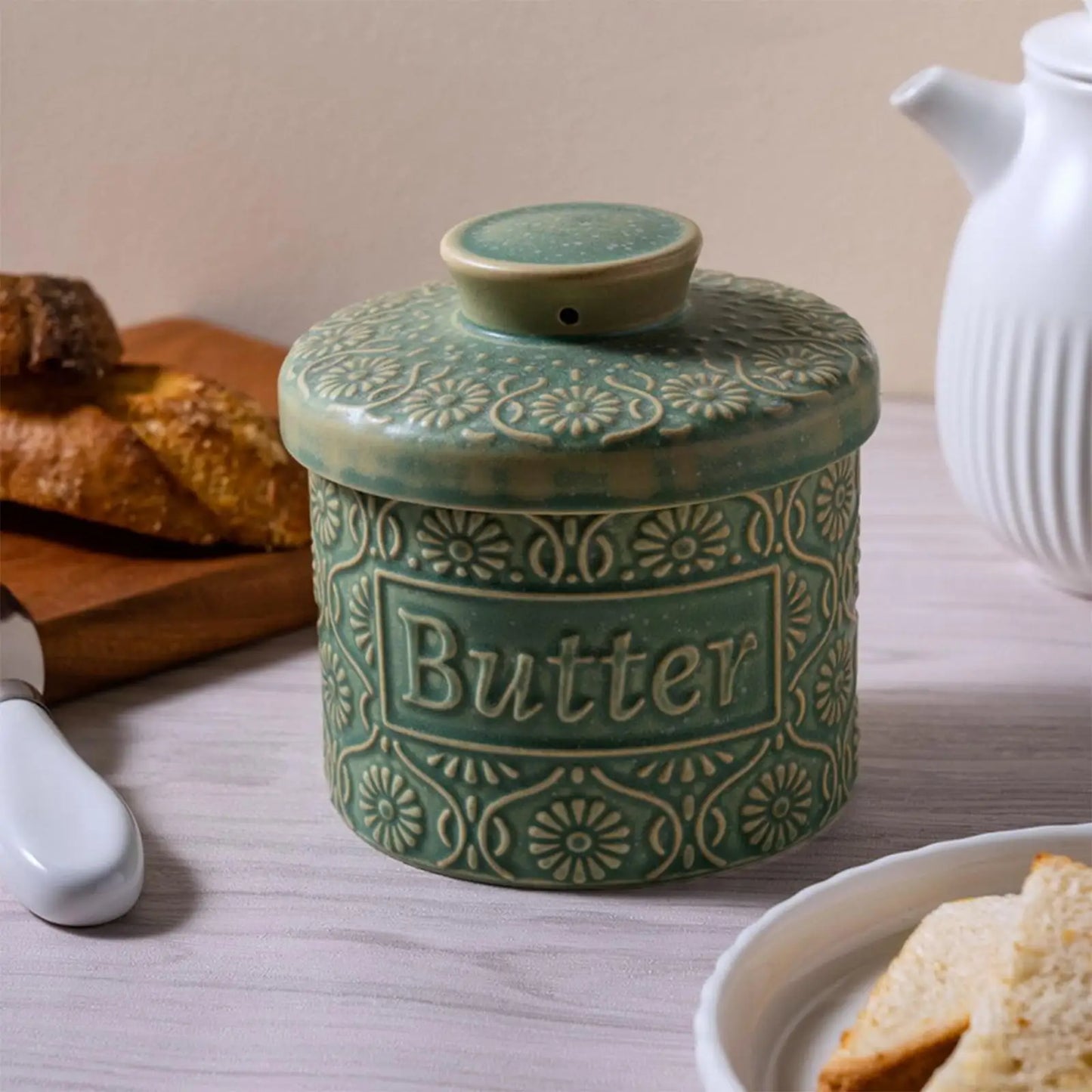 Retro Butter Crock Ceramic With Lid French Butter Dish For Fresh Spreadable Butter Jar Cheese Case Storage Box For Counter